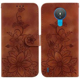 For Nokia 1.4 Lily Embossed Leather Phone Case(Brown)