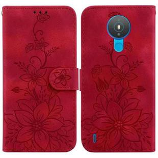 For Nokia 1.4 Lily Embossed Leather Phone Case(Red)