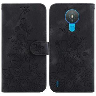 For Nokia 1.4 Lily Embossed Leather Phone Case(Black)