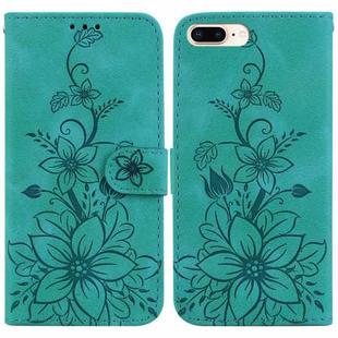 For iPhone 8 Plus / 7 Plus Lily Embossed Leather Phone Case(Green)