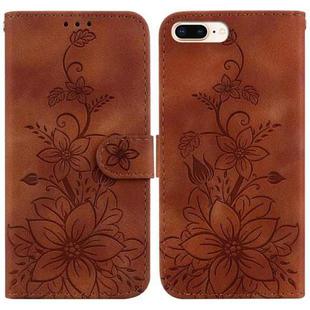 For iPhone 8 Plus / 7 Plus Lily Embossed Leather Phone Case(Brown)