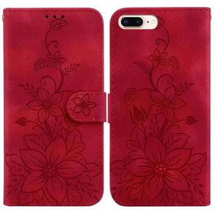 For iPhone 8 Plus / 7 Plus Lily Embossed Leather Phone Case(Red)