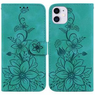 For iPhone 11 Lily Embossed Leather Phone Case(Green)