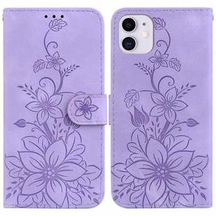 For iPhone 11 Lily Embossed Leather Phone Case(Purple)