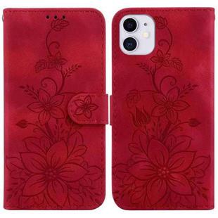 For iPhone 11 Lily Embossed Leather Phone Case(Red)