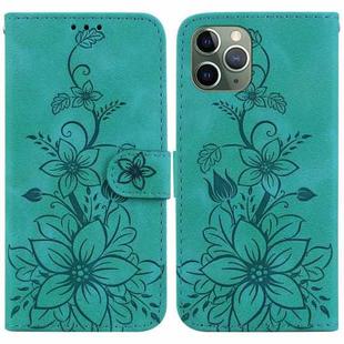For iPhone 11 Pro Lily Embossed Leather Phone Case(Green)