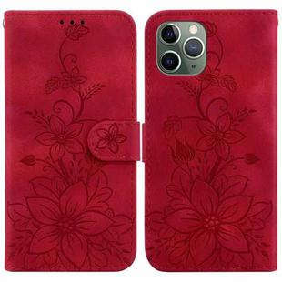 For iPhone 11 Pro Lily Embossed Leather Phone Case(Red)