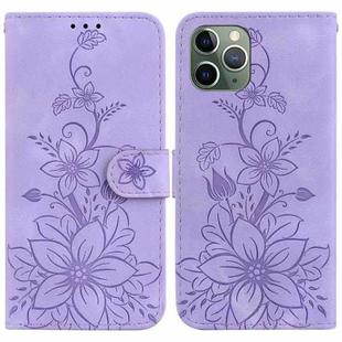 For iPhone 11 Pro Max Lily Embossed Leather Phone Case(Purple)