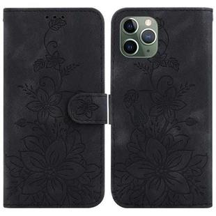 For iPhone 11 Pro Max Lily Embossed Leather Phone Case(Black)
