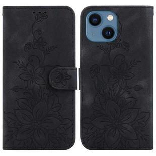 For iPhone 13 Lily Embossed Leather Phone Case(Black)