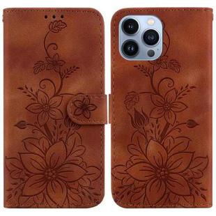 For iPhone 13 Pro Lily Embossed Leather Phone Case(Brown)