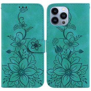 For iPhone 13 Pro Max Lily Embossed Leather Phone Case(Green)