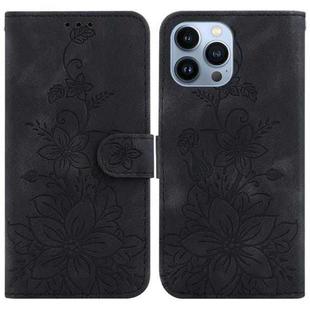 For iPhone 13 Pro Max Lily Embossed Leather Phone Case(Black)