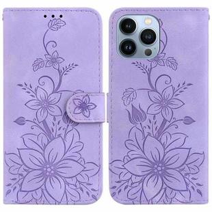 For iPhone 14 Pro Max Lily Embossed Leather Phone Case(Purple)