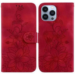 For iPhone 14 Pro Lily Embossed Leather Phone Case(Red)