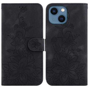 For iPhone 15 Lily Embossed Leather Phone Case(Black)