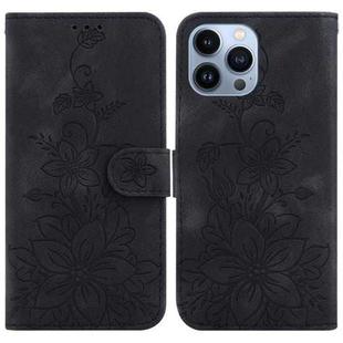 For iPhone 15 Pro Max Lily Embossed Leather Phone Case(Black)