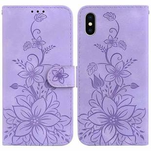 For iPhone XS / X Lily Embossed Leather Phone Case(Purple)