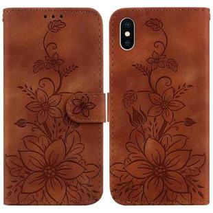 For iPhone XS / X Lily Embossed Leather Phone Case(Brown)