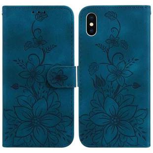 For iPhone XS / X Lily Embossed Leather Phone Case(Dark Blue)