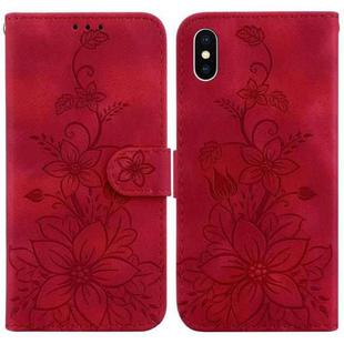 For iPhone XS / X Lily Embossed Leather Phone Case(Red)