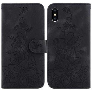 For iPhone XS / X Lily Embossed Leather Phone Case(Black)