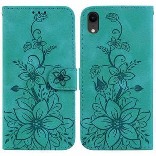 For iPhone XR Lily Embossed Leather Phone Case(Green)