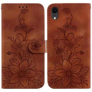 For iPhone XR Lily Embossed Leather Phone Case(Brown)