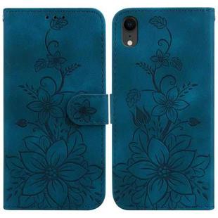 For iPhone XR Lily Embossed Leather Phone Case(Dark Blue)