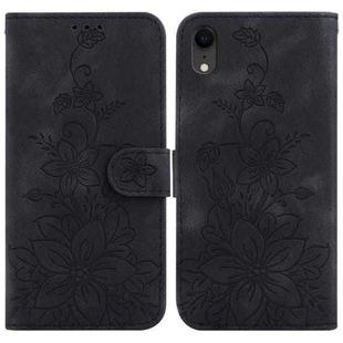 For iPhone XR Lily Embossed Leather Phone Case(Black)