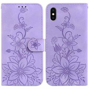 For iPhone XS Max Lily Embossed Leather Phone Case(Purple)