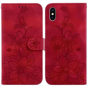 For iPhone XS Max Lily Embossed Leather Phone Case(Red)