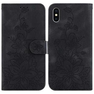 For iPhone XS Max Lily Embossed Leather Phone Case(Black)
