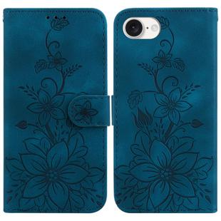 For iPhone SE 2024 Lily Embossed Leather Phone Case(Dark Blue)