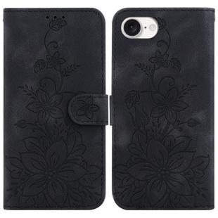 For iPhone SE 2024 Lily Embossed Leather Phone Case(Black)
