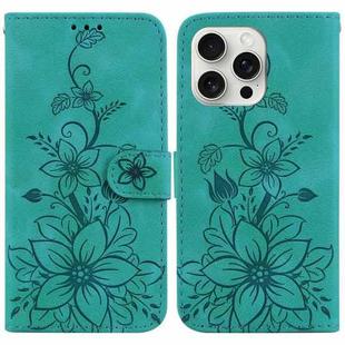 For iPhone 16 Pro Max Lily Embossed Leather Phone Case(Green)