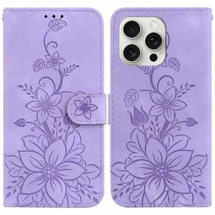 For iPhone 16 Pro Max Lily Embossed Leather Phone Case(Purple)