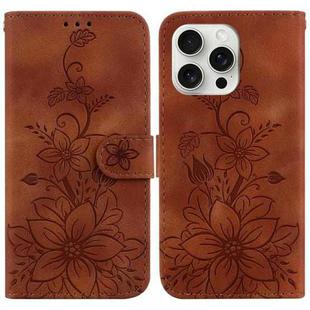 For iPhone 16 Pro Max Lily Embossed Leather Phone Case(Brown)