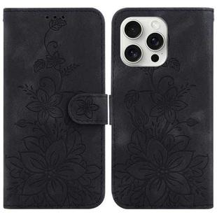 For iPhone 16 Pro Max Lily Embossed Leather Phone Case(Black)