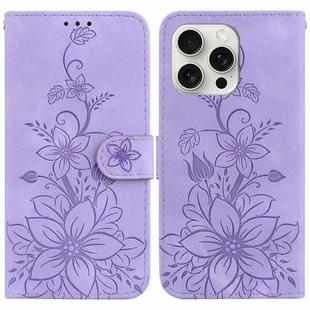 For iPhone 16 Pro Lily Embossed Leather Phone Case(Purple)