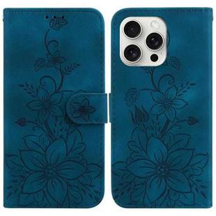 For iPhone 16 Pro Lily Embossed Leather Phone Case(Dark Blue)