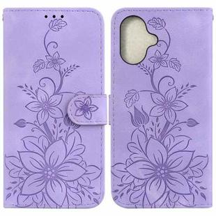 For iPhone 16 Lily Embossed Leather Phone Case(Purple)