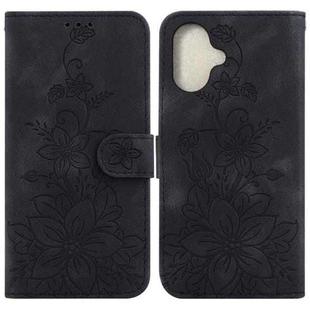 For iPhone 16 Lily Embossed Leather Phone Case(Black)