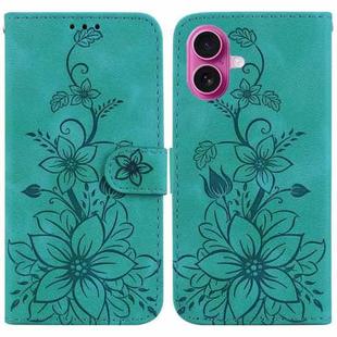 For iPhone 17 Lily Embossed Leather Phone Case(Green)