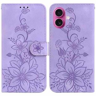 For iPhone 17 Lily Embossed Leather Phone Case(Purple)