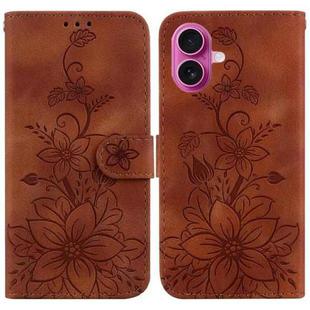 For iPhone 17 Lily Embossed Leather Phone Case(Brown)