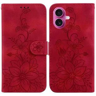 For iPhone 17 Lily Embossed Leather Phone Case(Red)