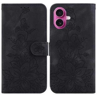 For iPhone 17 Lily Embossed Leather Phone Case(Black)