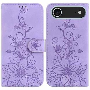 For iPhone 17 Air Lily Embossed Leather Phone Case(Purple)