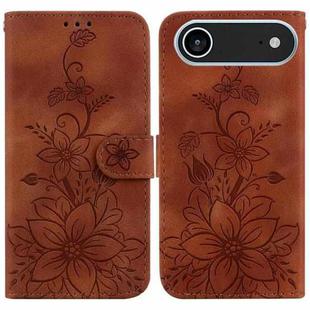 For iPhone 17 Air Lily Embossed Leather Phone Case(Brown)